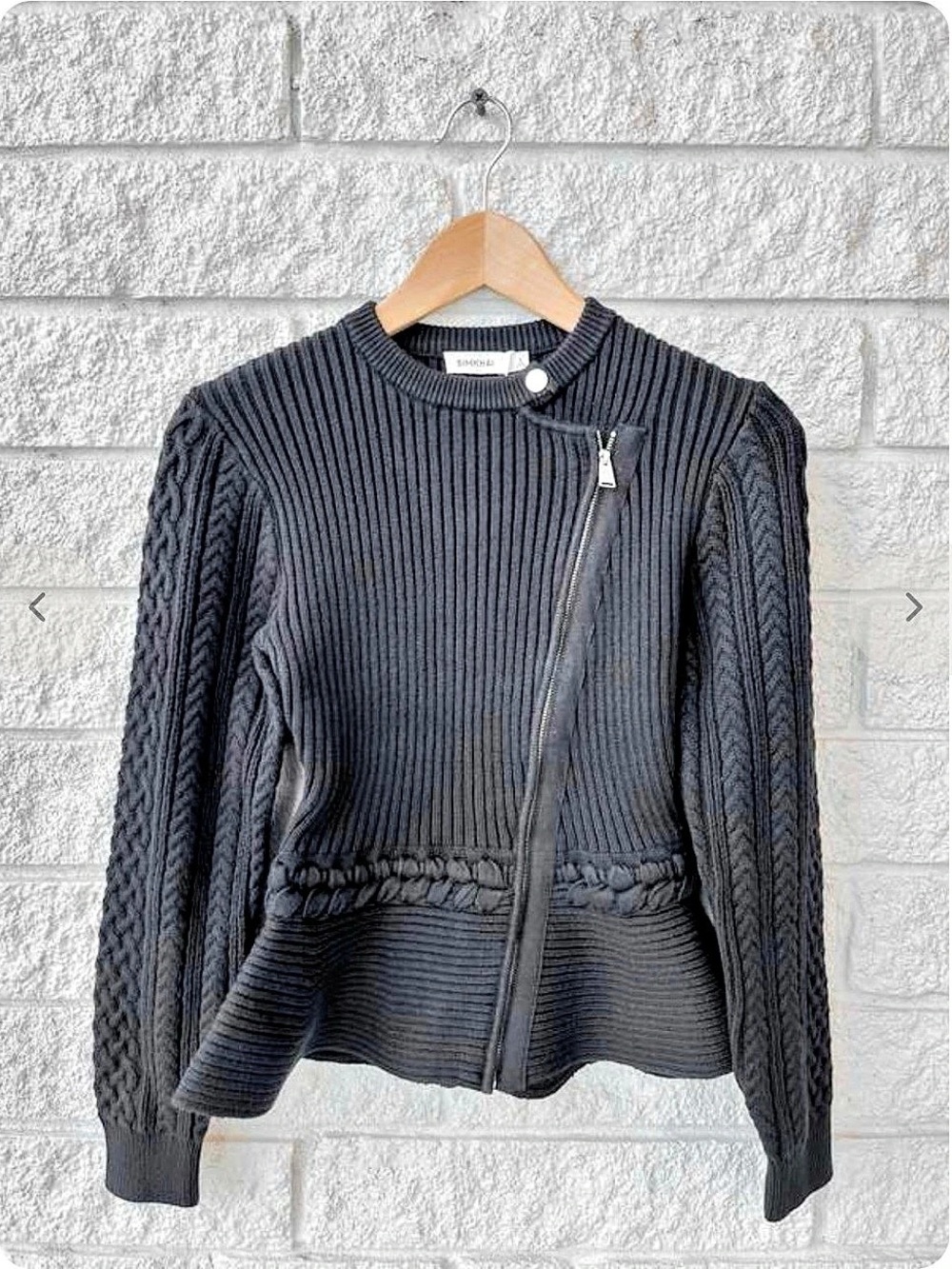 SIMKHAI Andi Mixed-Knit Cotton Peplum Jacket Black Small